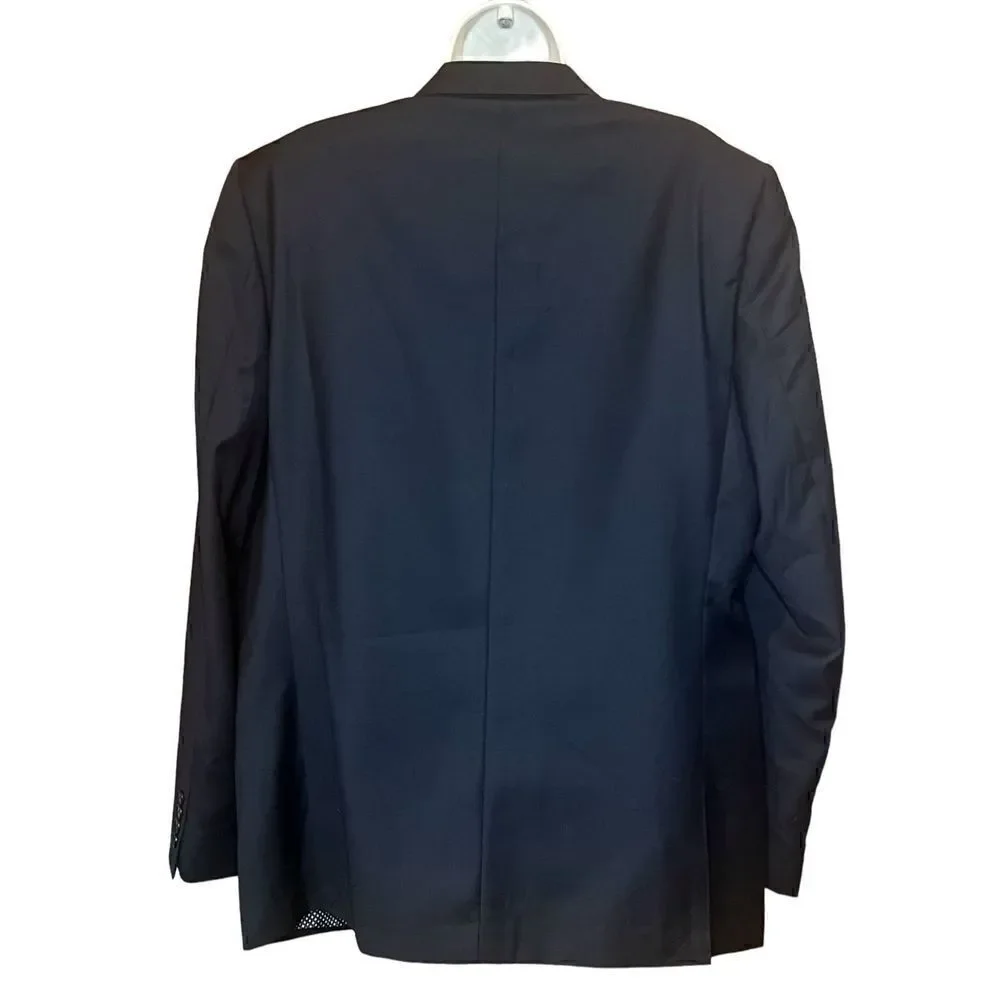 Zanetti Made in Italy Black 2 Button 80% Wool Blazer NWOT Size 46 Long